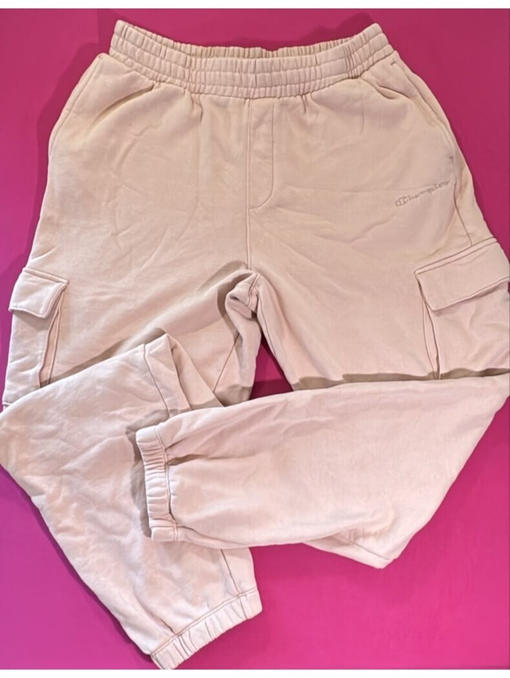 Champion Cargo Sweatpants – Light Pink Garment Wash Elastic Waist Size S